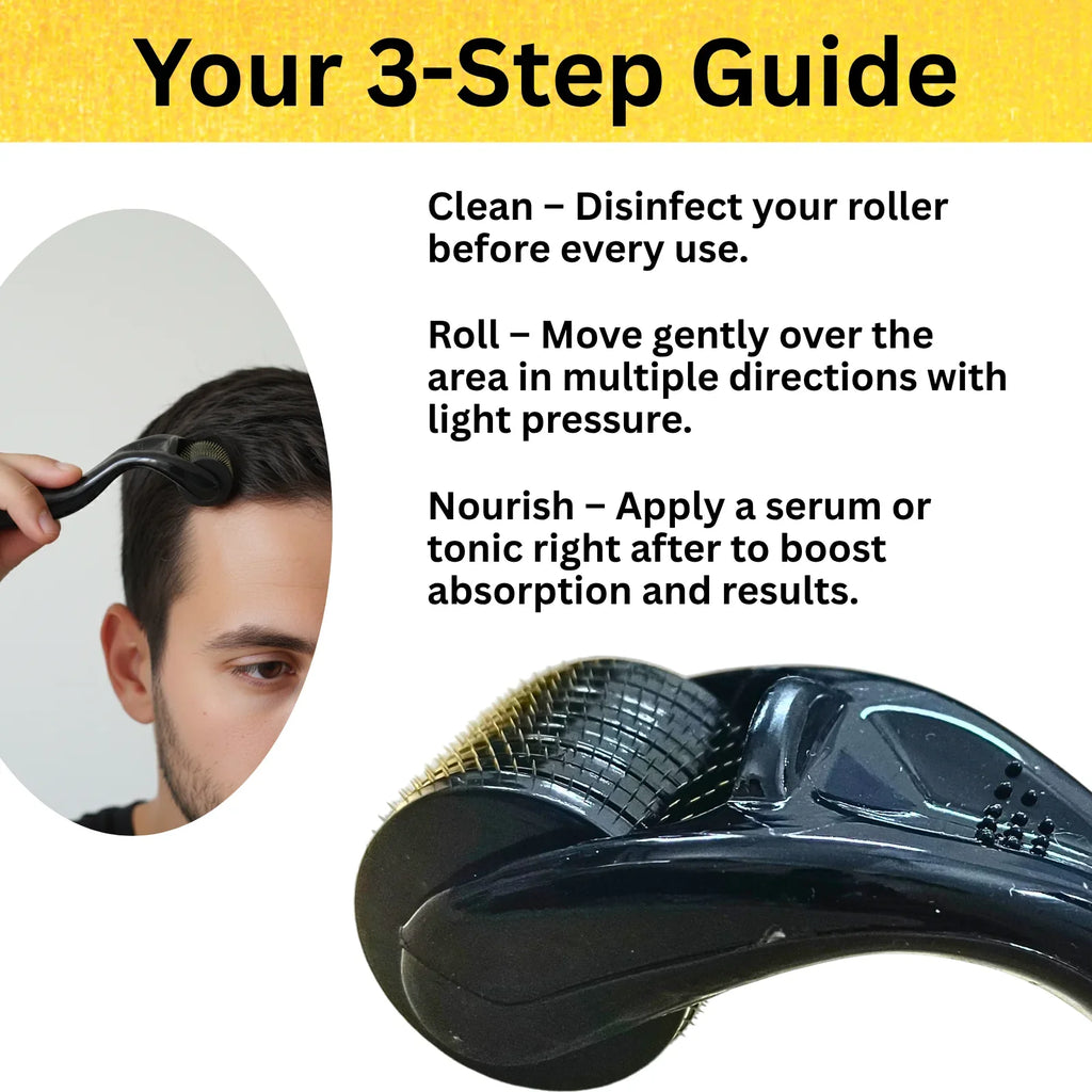 Hair roller with step-by-step guide on use