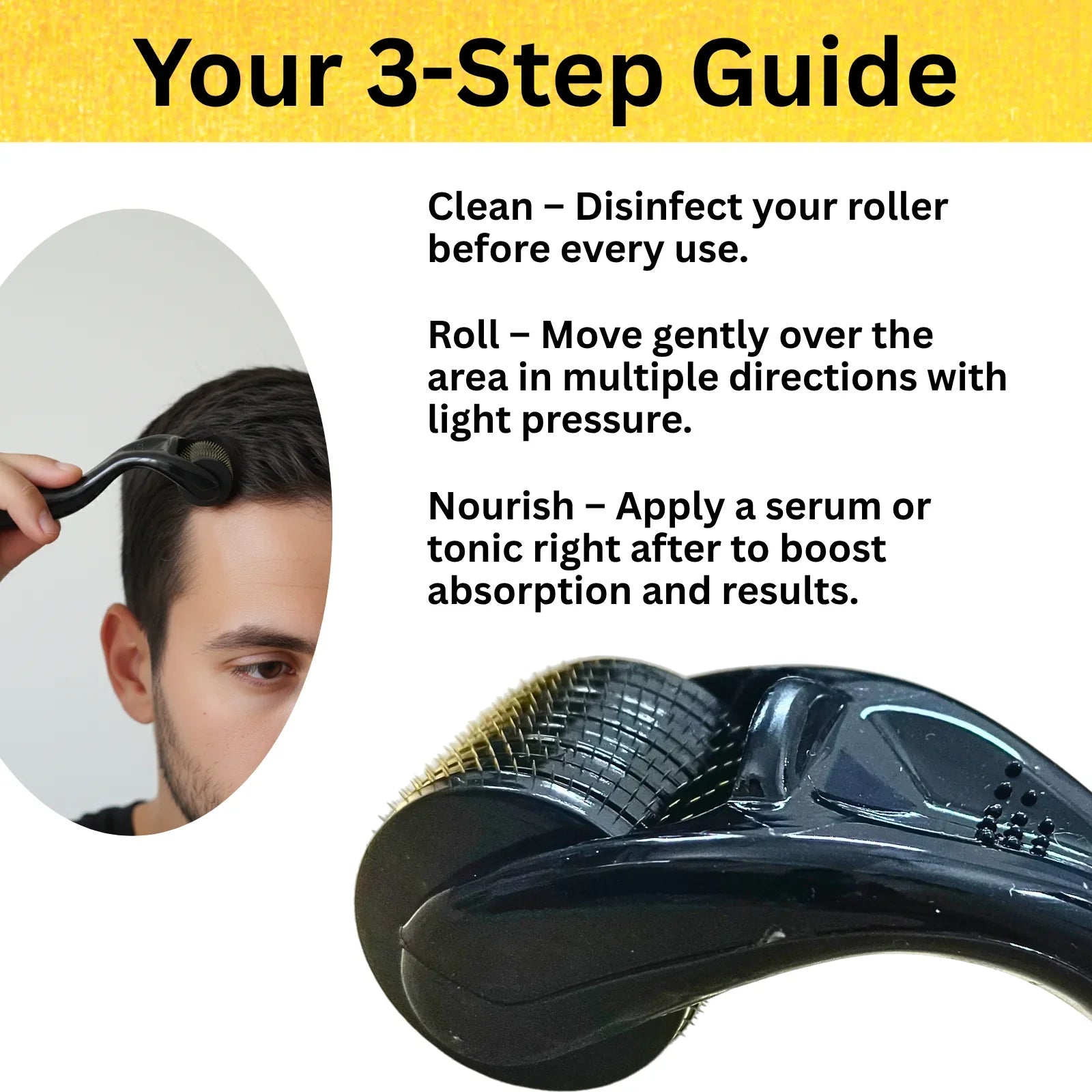Hair roller with step-by-step guide on use