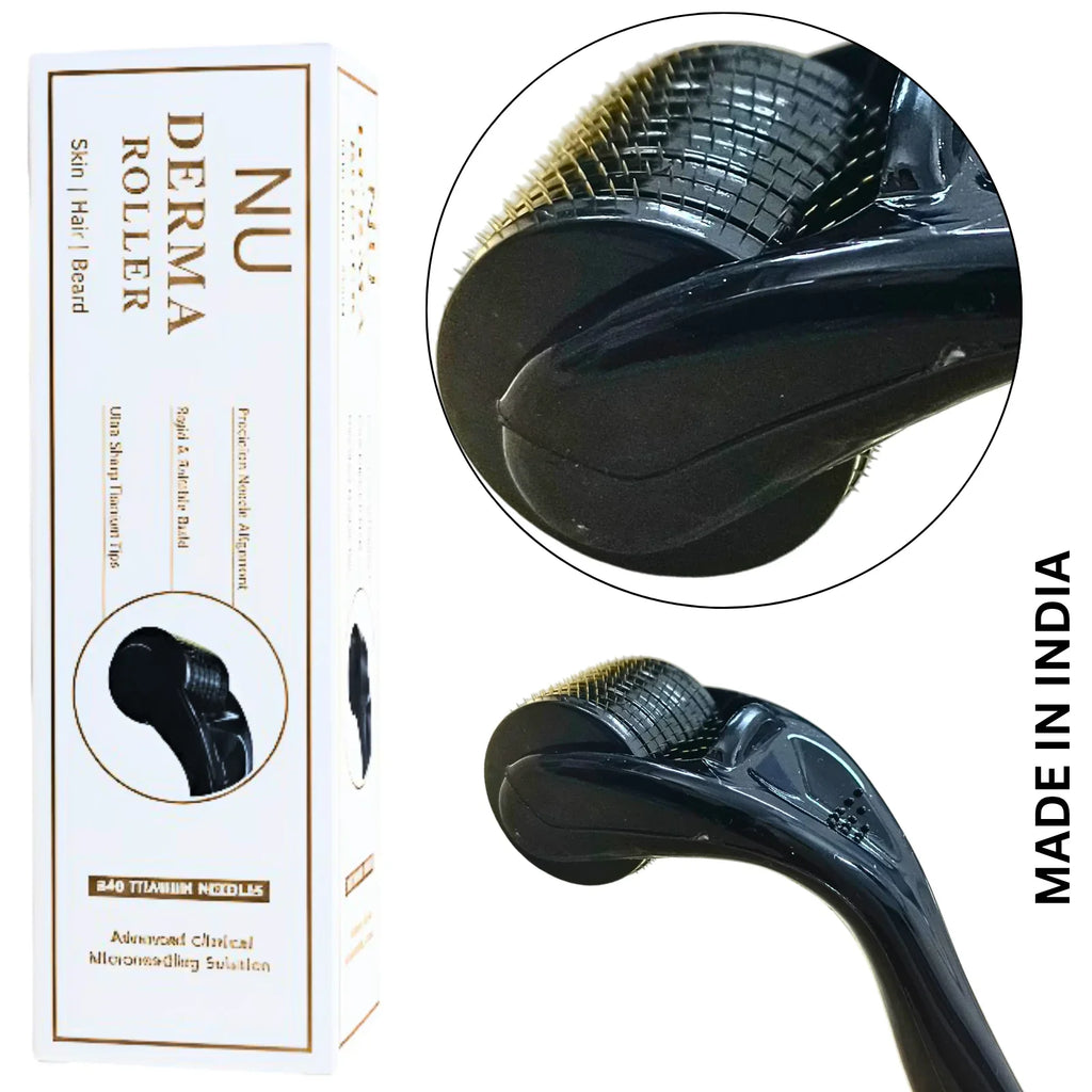 NU Derma Roller (0.5mm / 1.0mm/ 1.5mm) | 540 Golden Titanium Needles for Hair Regrowth