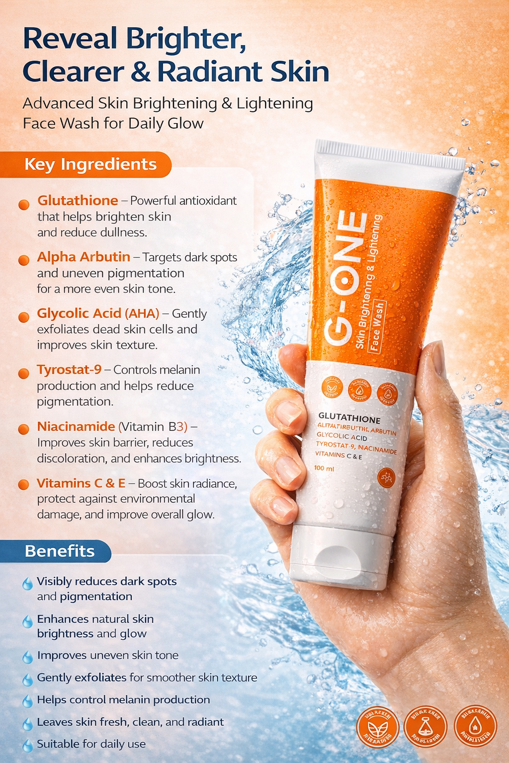 Ingredients list on G-ONE Skin Brightening Face Wash packaging
