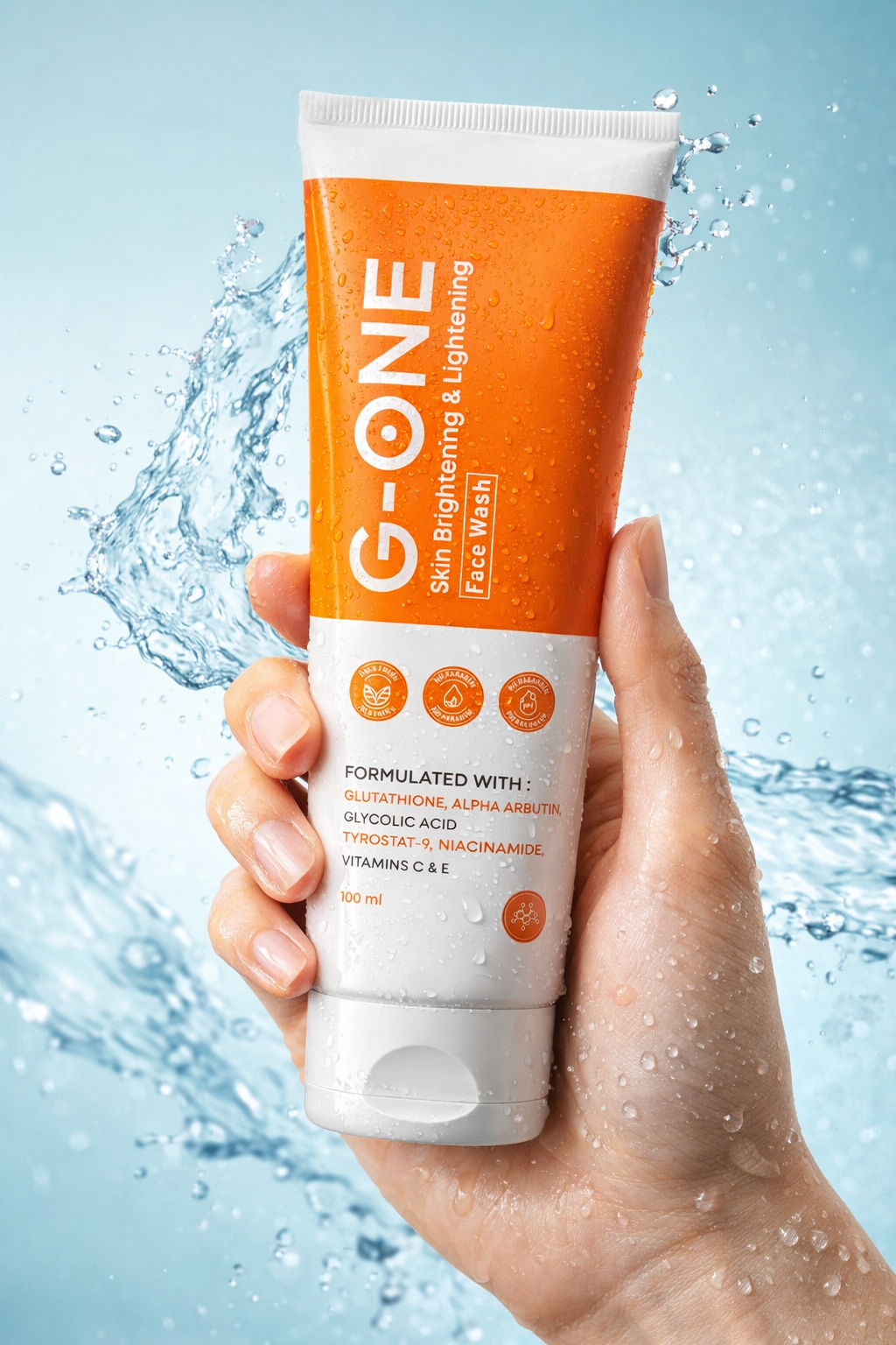 Front view of G-ONE Skin Brightening and Lightening Face Wash tube